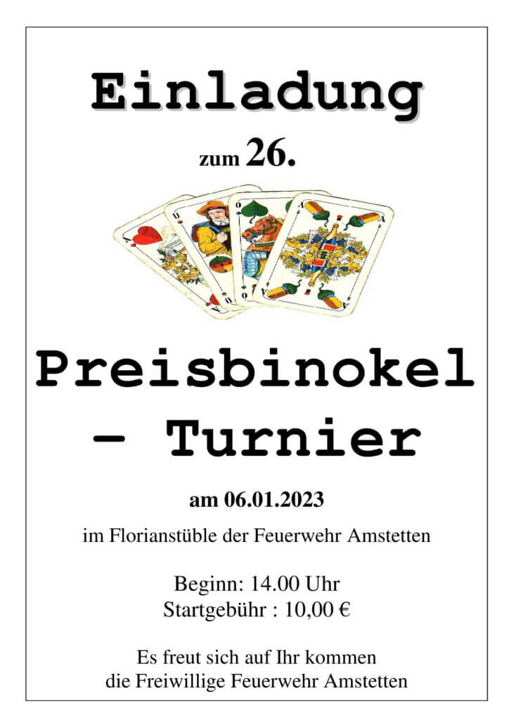 Einladung: Preisbinokel-Turnier der Seniorenabteilung - FF Amstetten